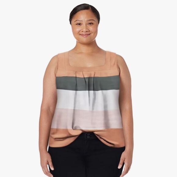 🦋 Striped Sleeveless Top - Pink, Gray, White Casual Summer Colorblock XXL - Picture 2 of 5